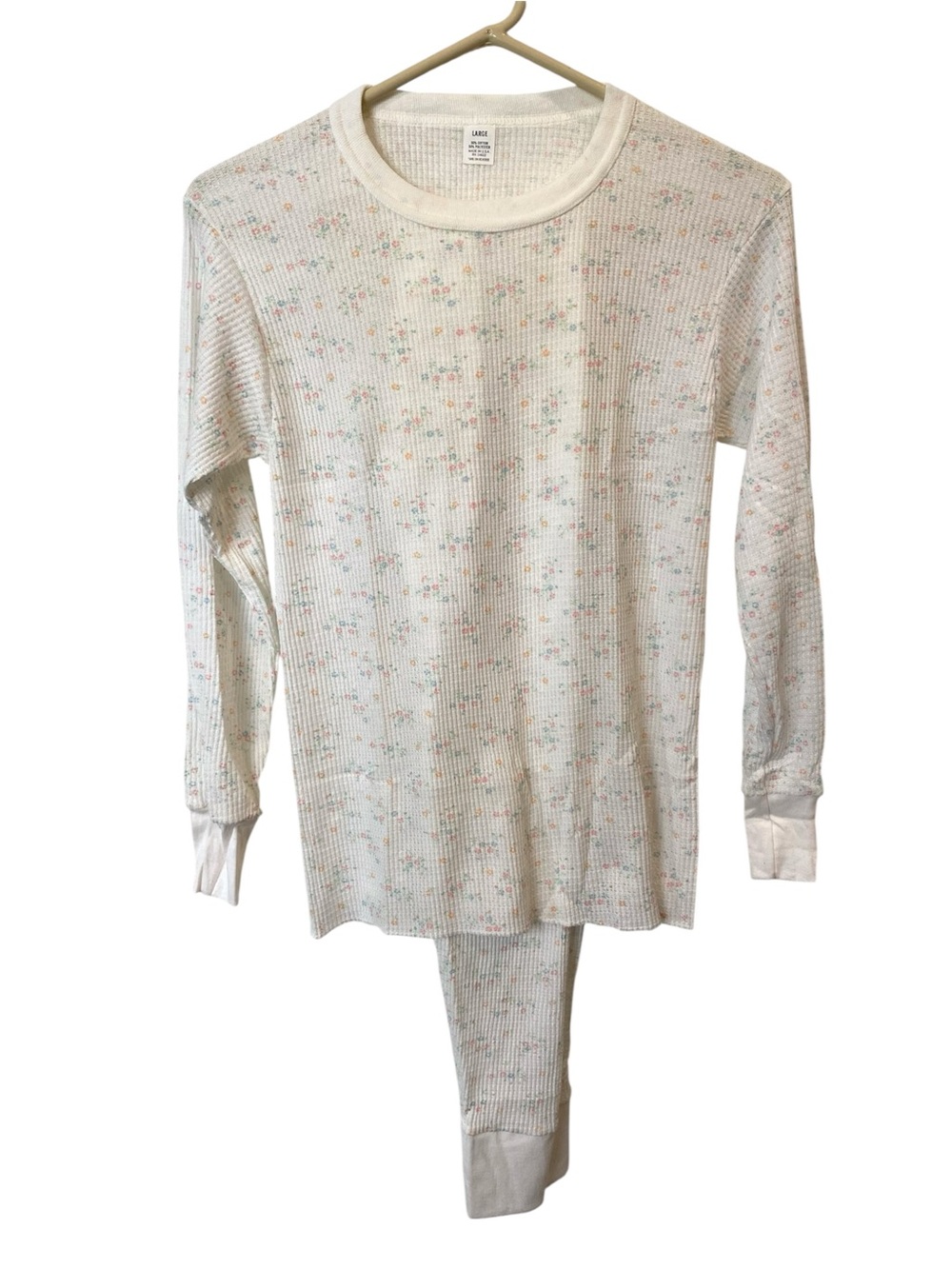 VTG Pink Tiny Floral Print Waffle Thermal Set Long Johns Coquette Bloomcore